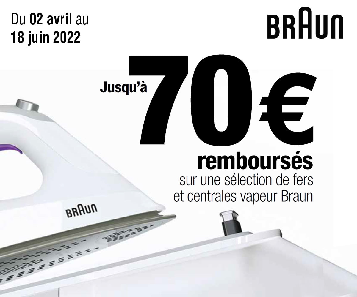 BRAUN - Jusqu'à 70€ remboursés sur une sélection de fers et centrales vapeur Braun	